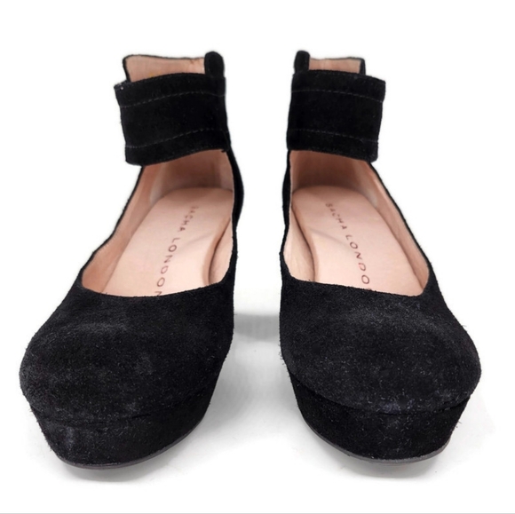 Sacha London Vera Black Suede Ankle Wrap Round-Toe Platform Pumps - Picture 4 of 14
